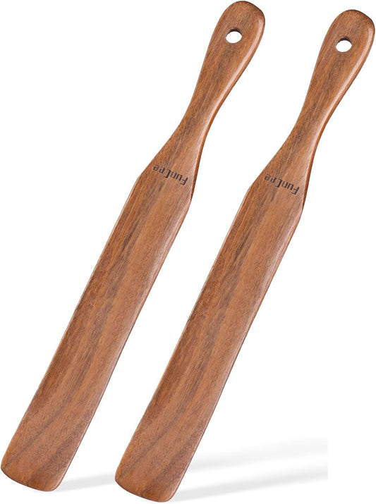 Skiennix 2-Pack Wooden Spurtle Set - Ideal for Sourdough, Mixing & Reaching Jar Bottoms | Teak Wood Kitchen Utensils