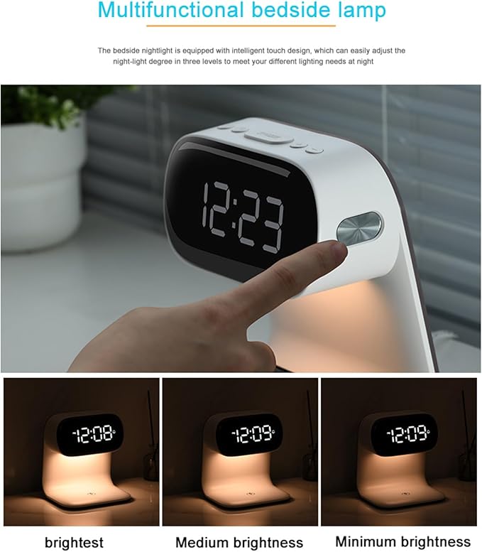 YIDPU Digital Alarm Clock with Wireless Fast Charging Station 15W Touch Smart Lamp for Bedside,3 Colors Nightlight Adjustment Night Lamp for Living Room,Bedside,Heavy Sleepers (White+No Adapter)