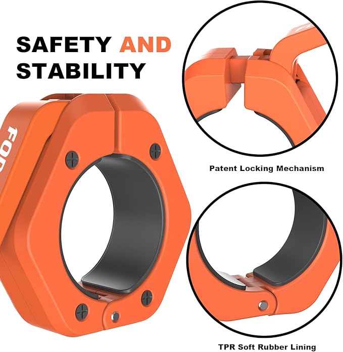 Forcefree+ Barbell Clips (Pair), Barbell Clamps, Quick Release Olympic Barbell Clamps with Anti Slip TPR Grip, Barbell Collars for Secure Weightlifting & Powerlifting (Magnetic, Orange)