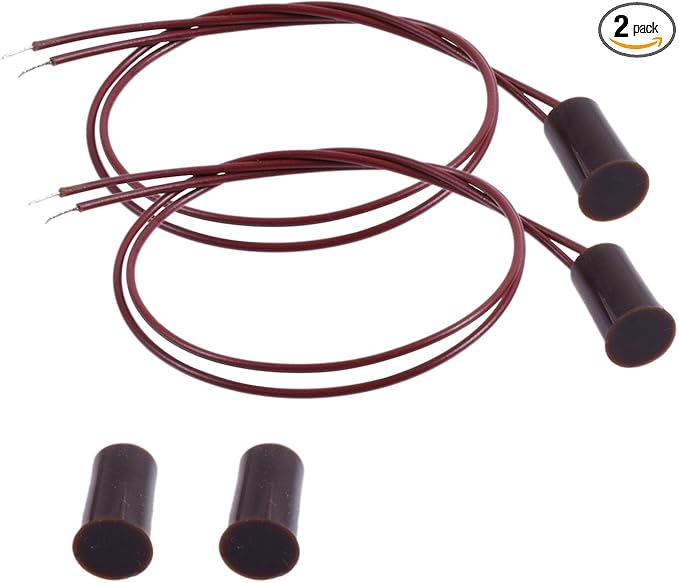 FOCMKEAS 2PCS Recessed Wired Security Window Door Contact Sensor, Normally Closed NC, Door Alarm Magnetic Reed Switch with 2 Wire, ABS Brown, RC-33