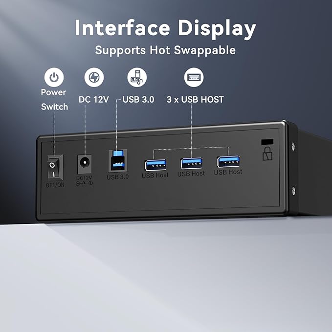 5.25" Blu-Ray/CD/DVD SATA Drive Enclosure with USB A/C 3.0,5.25 Drive Enclosure with 3 USB-A Ports,Optical Drive Enclosure fit any drive depth up to 171mm,Aluminum Alloy(Optical Drive not Included)