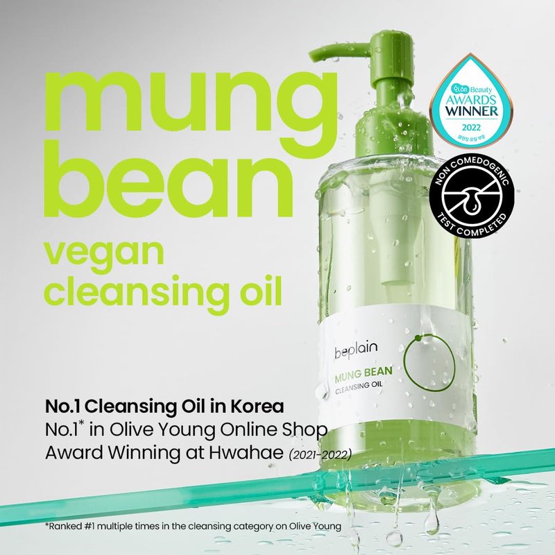 beplain Mung Bean Cleansing Oil | Gentle Makeup Remover for Sensitive Skin | Deep Pore Cleansing & Blackhead Care with Panthenol | Korean Skincare | 6.76 fl.oz