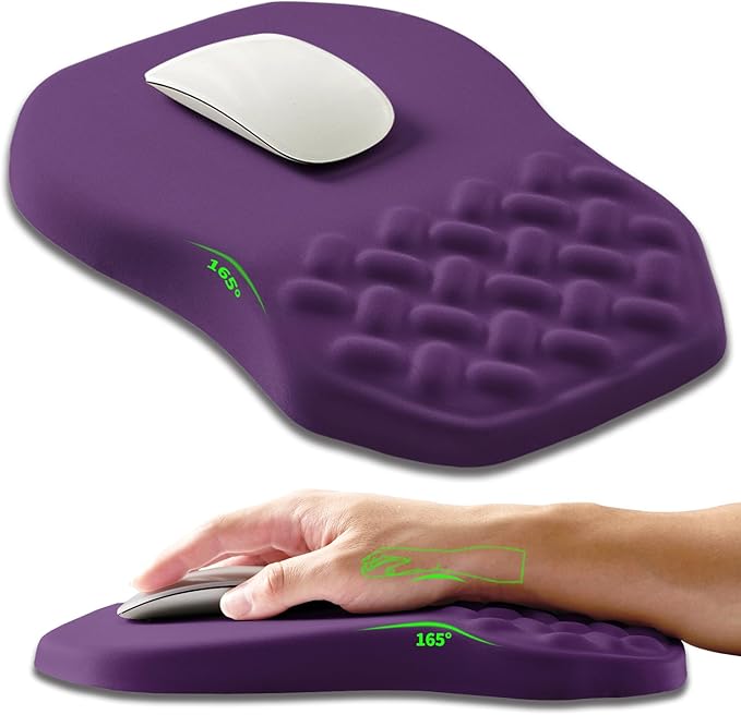 Armanza Ergonomic Slope Mouse Pad Wrist Support, Wrist Rest Mousepad for Carpal Tunnel Pain Relief with Massage Bulge and Slow Rebound Memory Foam (12x8 inch, Deep Purple)