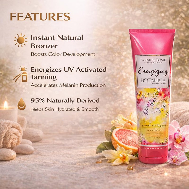 Swedish Beauty ENERGIZING Botanica Natural Bronzer (8.5 ounces) Tanning Bed Lotion, Grapefruit and Orchid Blend