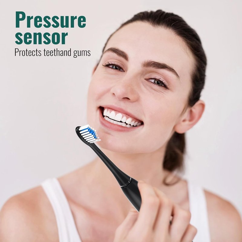 Rechargeable Sonic Electric Toothbrush for Adults - 10 Brush Heads, 3 Modes, 2-Minute Timer | Travel-Friendly Black