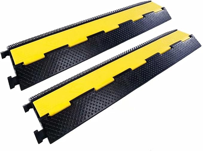 YONSHENG Rubber Cable Ramp Cord Cover Cable Protector Ramps Wire Hose Protective 2 Channel 22000Lbs Load Capacity Traffic Speed Bump for Asphalt Concrete Gravel Driveway Indoor Outdoor, 2 Pack