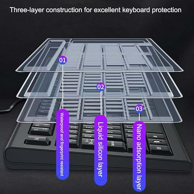 VORTINIOUS Ultra Thin Desktop PC Silicone Clear Keyboard Cover Skin Protector for 104/107 Keys Standard Desktop Keyboard, Waterproof, Dustproof, Reusable