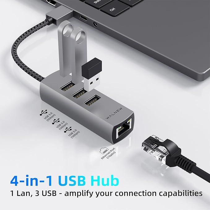 USB A to Ethernet Adapter, WALNEW USB 3.0 to RJ45 Gigabit Ethernet Adapter, Compatible with Mac,MacBook Pro/Air,Samsung Galaxy Tab