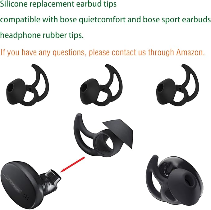 WKYMY Silicone Replacement Earbud Tips Earbud Covers Ear Tips Compatible with Bose Quietcomfort and Sport Headphone Rubber Tips Large 3 Pairs