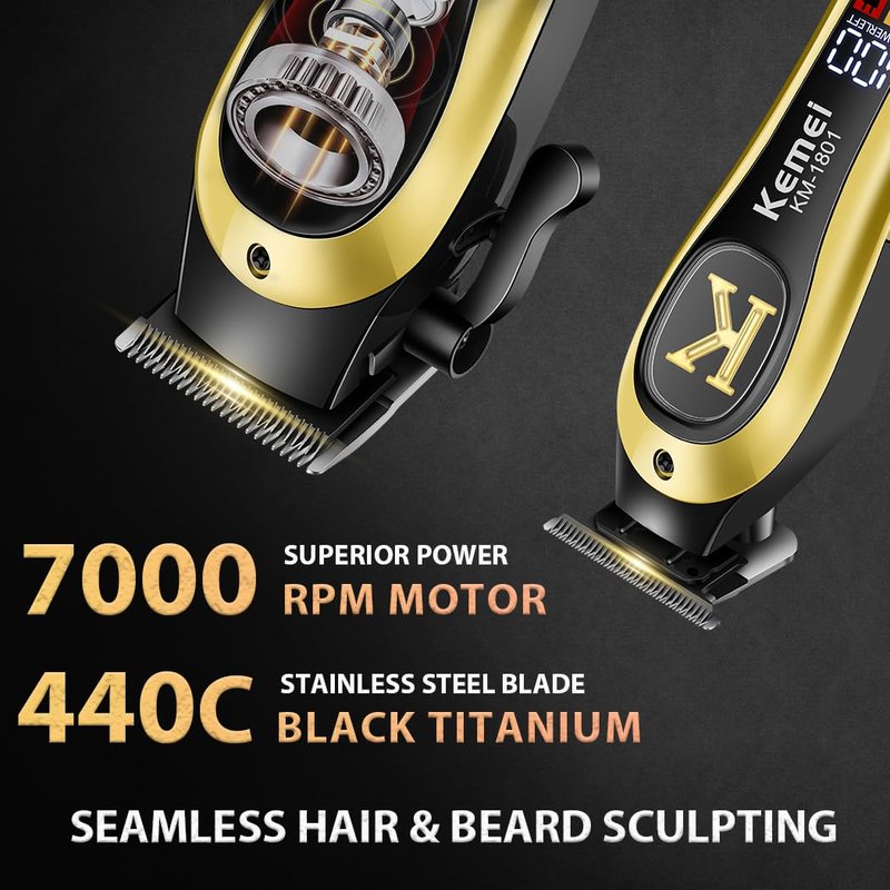 KEMEI Professional Clippers and Trimmers Set, Cordless Hair Clippers Trimmers for Men, Rechargeable Barber Hair Cutting Kit