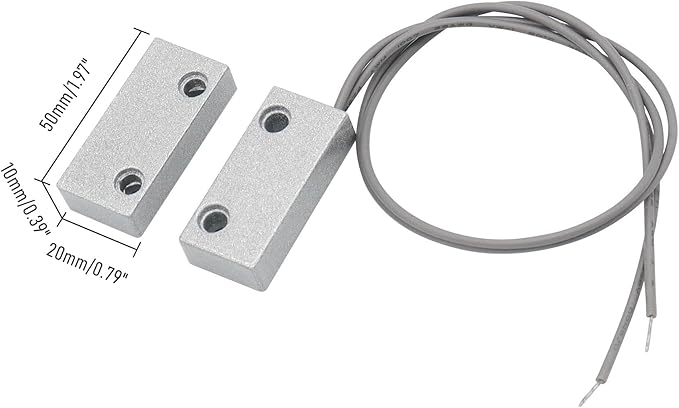 FOCMKEAS Magnetic Reed Switch Wired Surface Mount Normally Closed NC Contact Sensor Alarm Magnetic Door Switch with 2 Wires, Zinc Alloy Sliver, MC-52