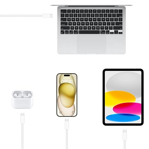 Short iPhone 17/17e/16/16e/15 USB C to USB C Woven Cable for iPhone 17Air, 16 15 Pro Max,Plus, 60W Charging Cord for AirPods 4/Pro (2nd/3rd Gen), iPad 10th Gen/iPad Pro/Air 5 4th Charger Cable (1.5ft)
