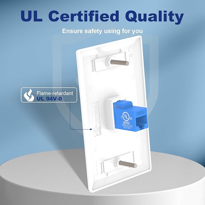 VCE Ethernet Wall Plate (UL-Listed), 1-Port CAT6 Wall Plate and Jack, RJ45 Keystone Outlet with Single Gang Low Voltage Mounting Bracket, Blue 6-Pack
