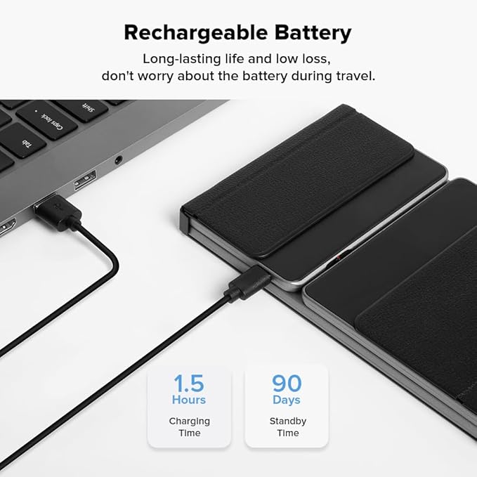 DELUX Tri-fold Keyboard with Touchpad and Numeric Keypad, 2.4G Wireless Bluetooth KBD, Rechargeable Portable Travel Folding Keyboard with PU Leather, Compatible for iOS/Android/Windows/Tablet (KF18)