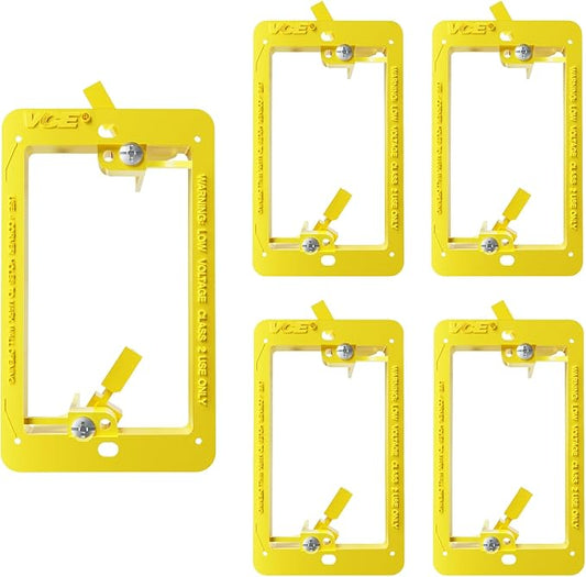 VCE Low Voltage Mounting Bracket (1 Gang, 5 Pack) for Single Gang Wall Plate, Telephone Wires, Network Cables, HDMI, Coaxial, Speaker Cables, Yellow