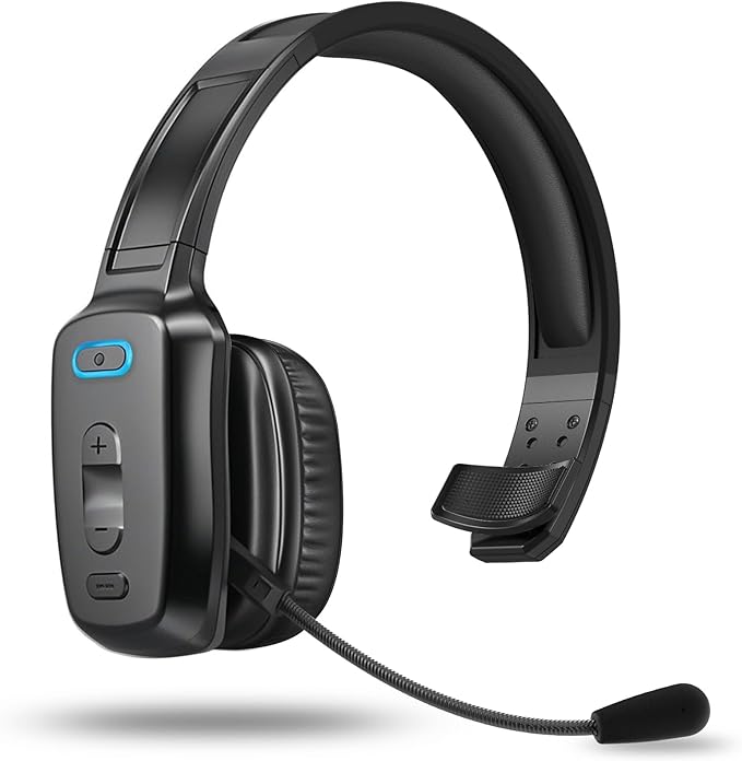Bluetooth Headset, 60hrs AI Noise Canceling V5.2 Over Head Headphones, Single Ear Trucker Wireless Headset with Mic, Mute Button, Multipoint, for Phones PC Computer Truck Driver Office Work - Black