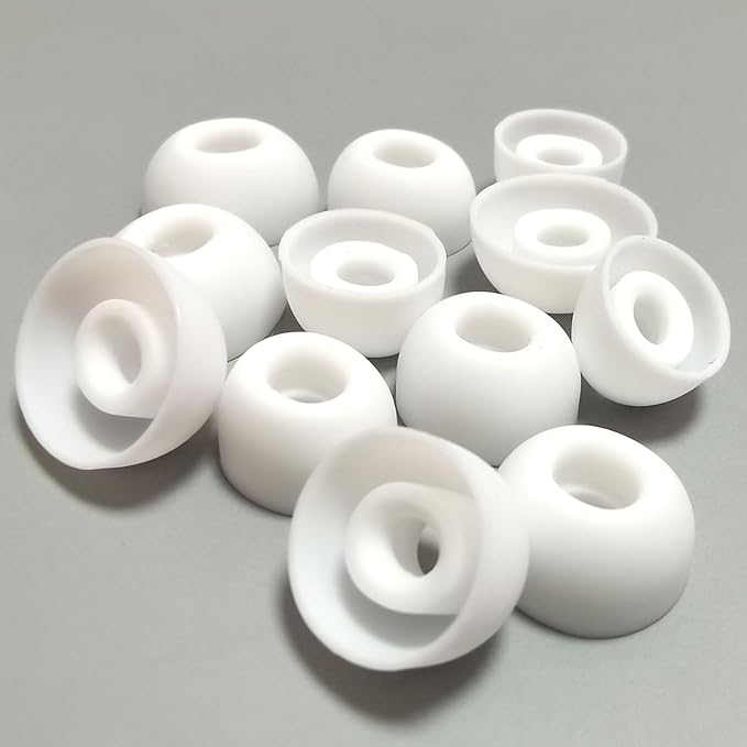Universal Silicone Ear Tips/Oval Earbuds Tips Replacement for 4.0-7mm Nozzles - 6 Pairs (L/M/S) for Secure Fit & Noise Isolation, White