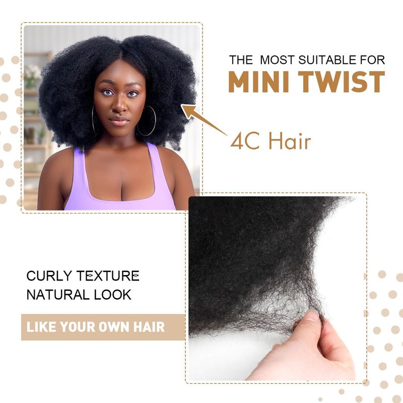Vecago Afro Kinkys Bulk Human Hair, 4c Curly Hair for Permanent Sister Locs/Mini Twists/Braids/Repair Can Dye and Bleach(16 inch),Black
