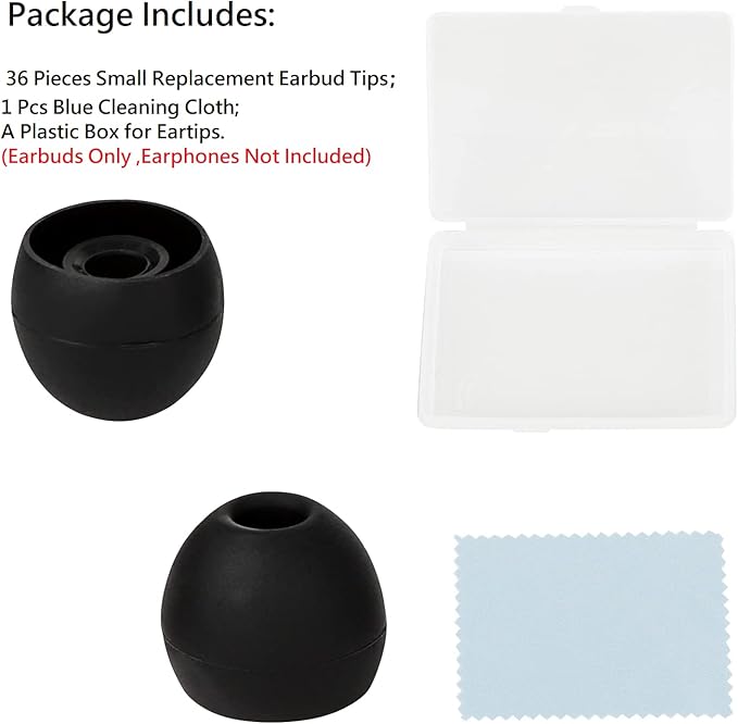 CYADCI 36 Pieces Small Earbud Tips Soft and Comfortable Silicone Earbud Tips Ear Bud Replacement Pieces Silicone Fit Most in-Ear Headphones，Inner Hole 3.8mm -5.5mm，Small Black Replacement Eartips