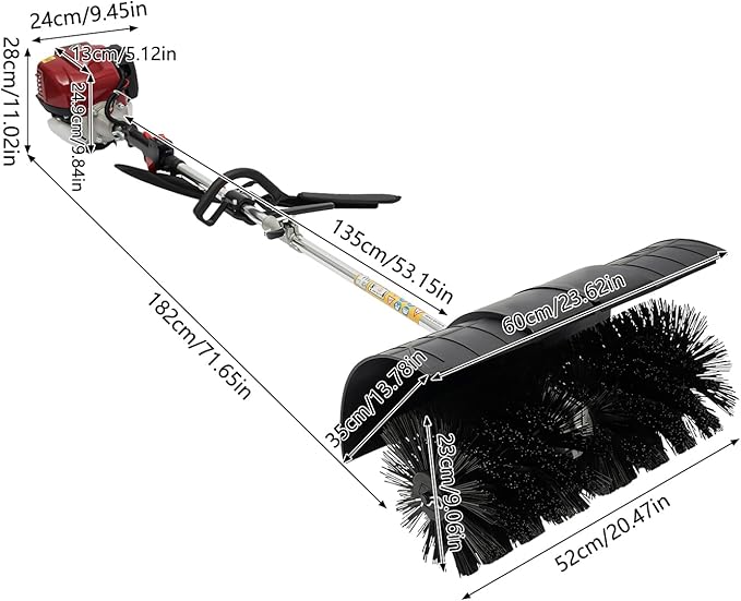 31CC 4-Stroke Gas Power Handheld Sweeper Broom,1.4HP Outdoor Artificial Lawn Grass Brush Yard Sweeper,20.47in Side-Hanging Walk Behind Sweeper Grass Cleaner Tools for Boulevards,Driveways,Sidewalks