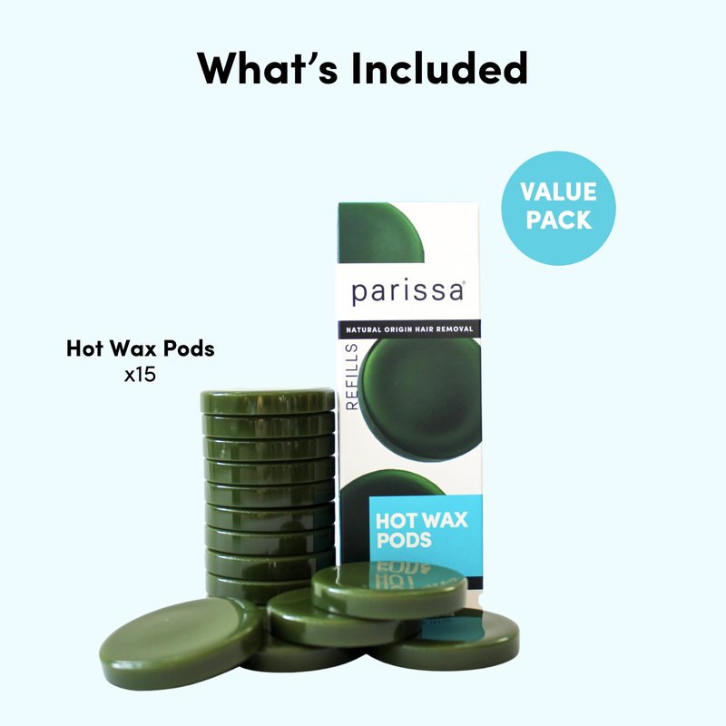 Parissa Hard Wax Refill Pods |15 Pods (13.2 Oz) | No-Strip Hot Wax with Natural Beeswax, Salon-Strength for Brazilian, Bikini & Facial Hair Removal | For Sensitive Skin, Chin, Upper Lip & Face
