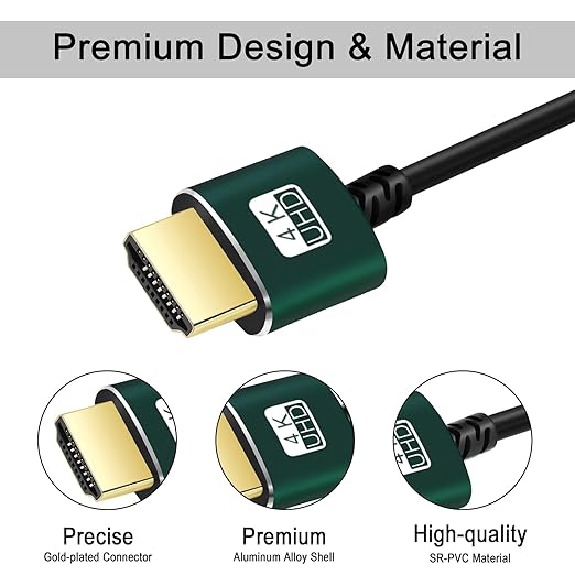 Thsucords Slim HDMI Cable 1FT, Ultra Soft & Thin HDMI to HDMI Cord, Extreme Flexible & Skinny HDMI Wire Supports High Speed 4K@60Hz 18gbps 2160p 1080p