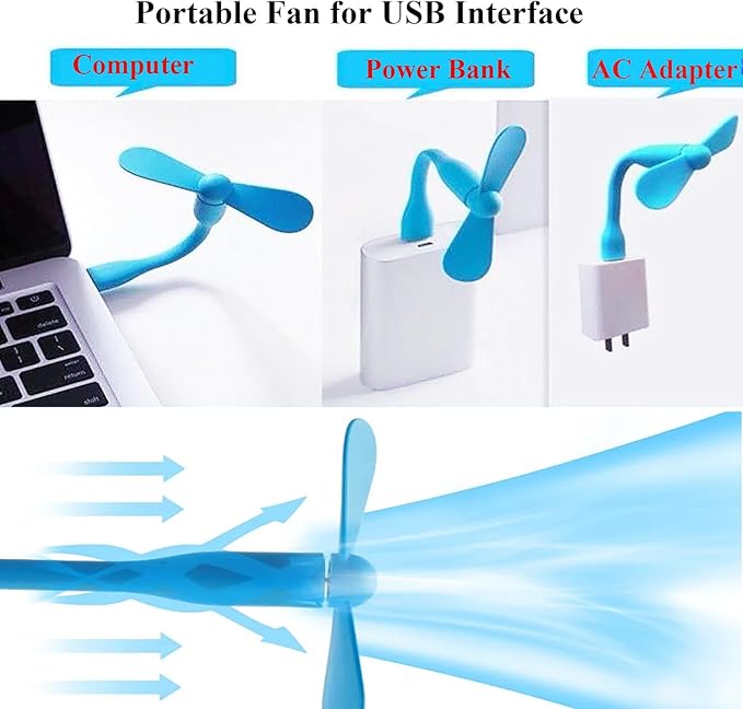Soseelnee Mini USB Fan, Portable Pocket Fan USB-A Powered Little Cooler, Quiet Operation, for Home Office Car Outdoor Travel- 4 Pack (Blue)