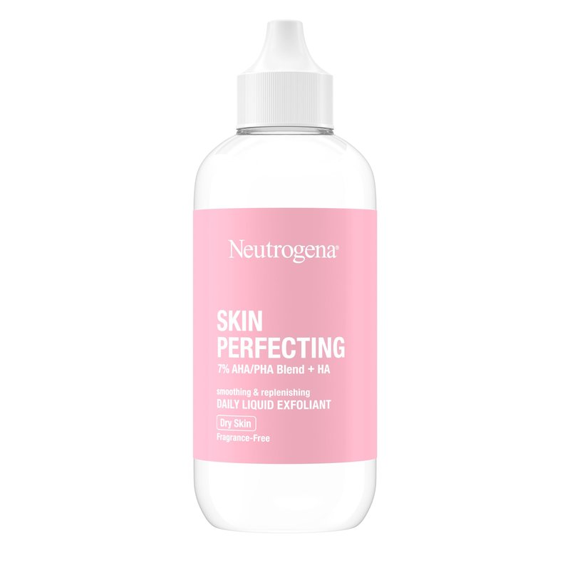 Neutrogena Skin Perfecting Daily Liquid Facial Exfoliant with 7% AHA/PHA Blend + HA to Smooth, Exfoliate & Replenish Dry Skin, Leave-On Face Exfoliator, Oil- & Fragrance-Free, 4 fl. oz
