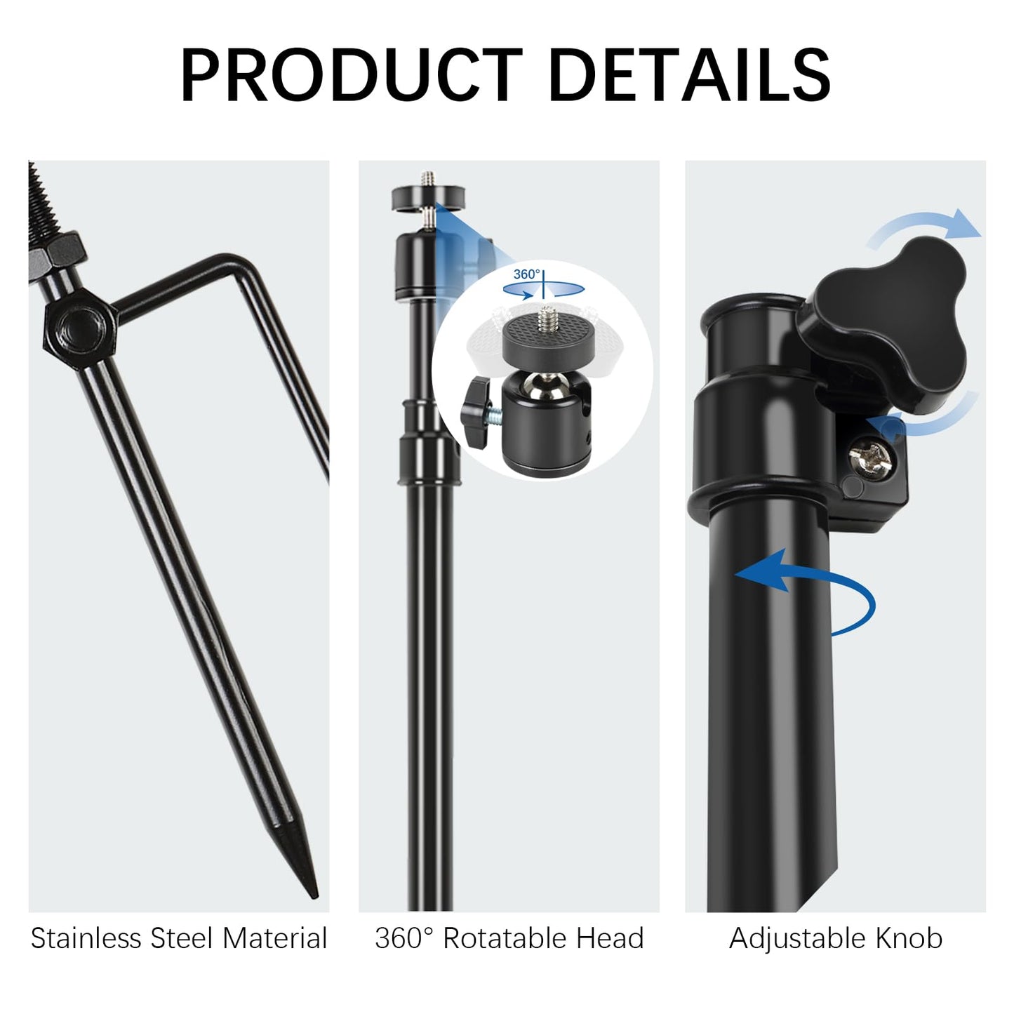 Trail Camera Mount,Height Adjustable (15.7"-28.3") & 360° Rotating Stake,Dual-Mode Base for Soft/Hard Ground Post,Game Cam Stand with 1/4"-20 Thread, Metal pole for Solar Panels,Hunting,Wildlife.3Pcs