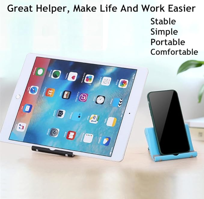 JUSDIQIR Cell Phone Stand for Desk 2 Pack Mobile Phone Holders Desktop Tablet Stand, Foldable Phone Dock Universal Adjustable Tablet Stand for Desk Compatible with Cell Phone Support (Black+Pink)