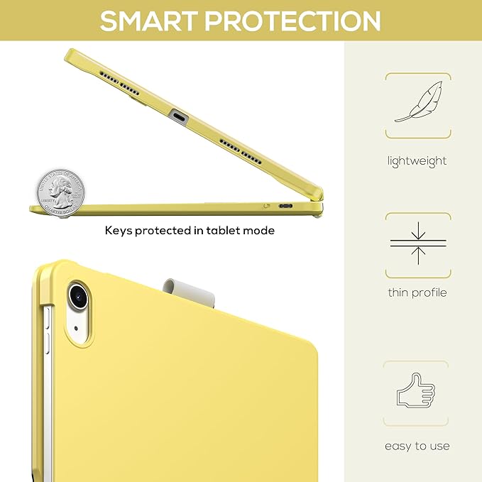 typecase Touch iPad 11th 10th Generation Case with Keyboard (11" 2025, A16 & 10.9" 2022) – 360° Rotatable, 11-Color Backlit, Multi-Touch Trackpad, Pencil Holder, Thin & Light – Yellow