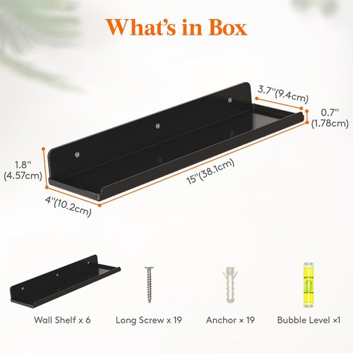 Lifewit Floating Shelves - 15" Acrylic Wall Organizer for Perfume & Decor | 6 Pack, Black