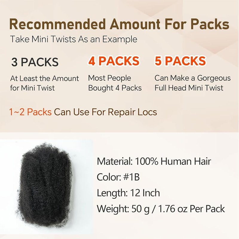 Ssawhair Afro Kinkys Bulk Human Hair For Dreadlock Extensions Repair Locs Mini Twist Braiding Hair Afro Kinky Curly Human Hair For Locs Extensions 14 Inch 50g