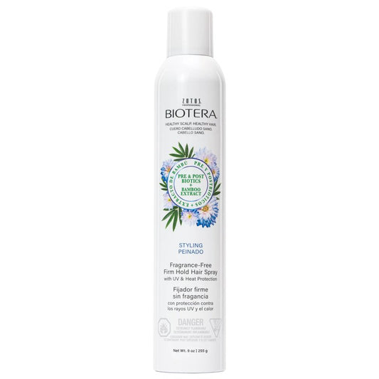 Biotera Firm Hold Hairspray - Fragrance-Free Styling Spray with UV & Heat Protection, Provides Long-Lasting Hold with No Flaking, Adds Shine, Sulfate-Free, Color-Safe, Vegan, 50 VOC, 9 Fl Oz