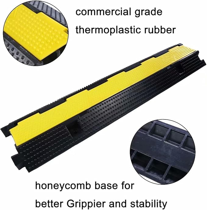 YONSHENG Rubber Cable Ramp Cord Cover Cable Protector Ramps Wire Hose Protective 1 Channel 22000Lbs Load Capacity Traffic Speed Bump for Asphalt Concrete Gravel Driveway Indoor Outdoor, 2 Pack