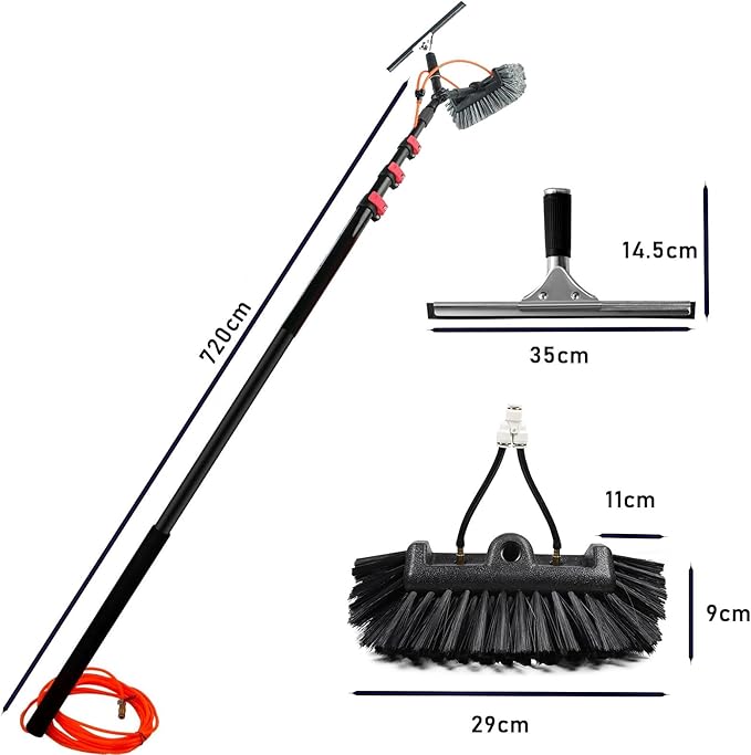 Window Cleaning Wand, Water Feeding Telescopic Brush for Pv Panel Cleaning - 12m/40ft, Roof Cleaning Tool Window Cleaner Kit,35cmbrushhead-9M/30FT