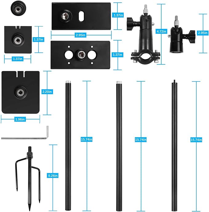VOMENC Universal Ground Stake Mount Bracket for Outdoor Security Cameras and Solar Panels, Compatible with Ring, Blink, Eufy, Google Nest, Arlo, Wyze, SimpliSafe, 1/4 Screw Cameras (Black)