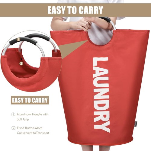 DOKEHOM 90L Collapsible Laundry Basket - Freestanding Tall Hamper for Easy Storage | Red