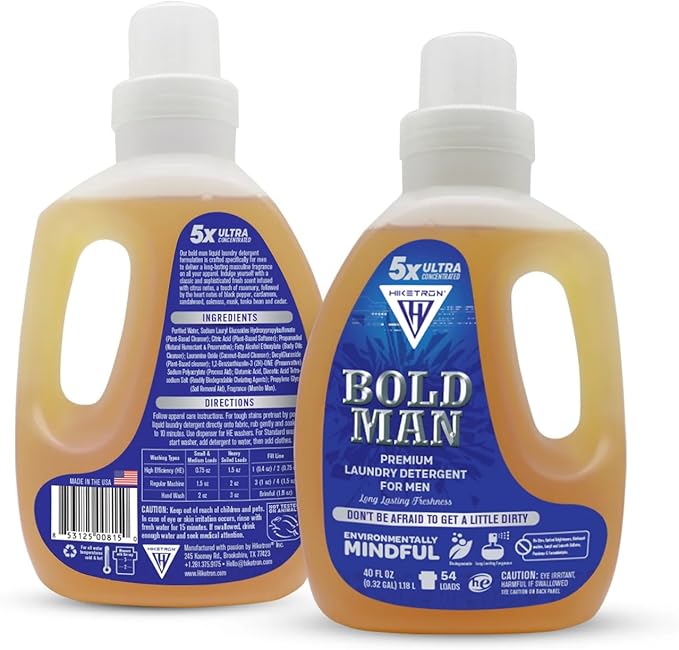 Hiketron Bold Man Liquid Laundry Detergent, 5x Ultra Concentrated, Tough Stains Remover Washing Detergent, Long Lasting Masculine Scent (80 Fl Oz, Pack of 2)