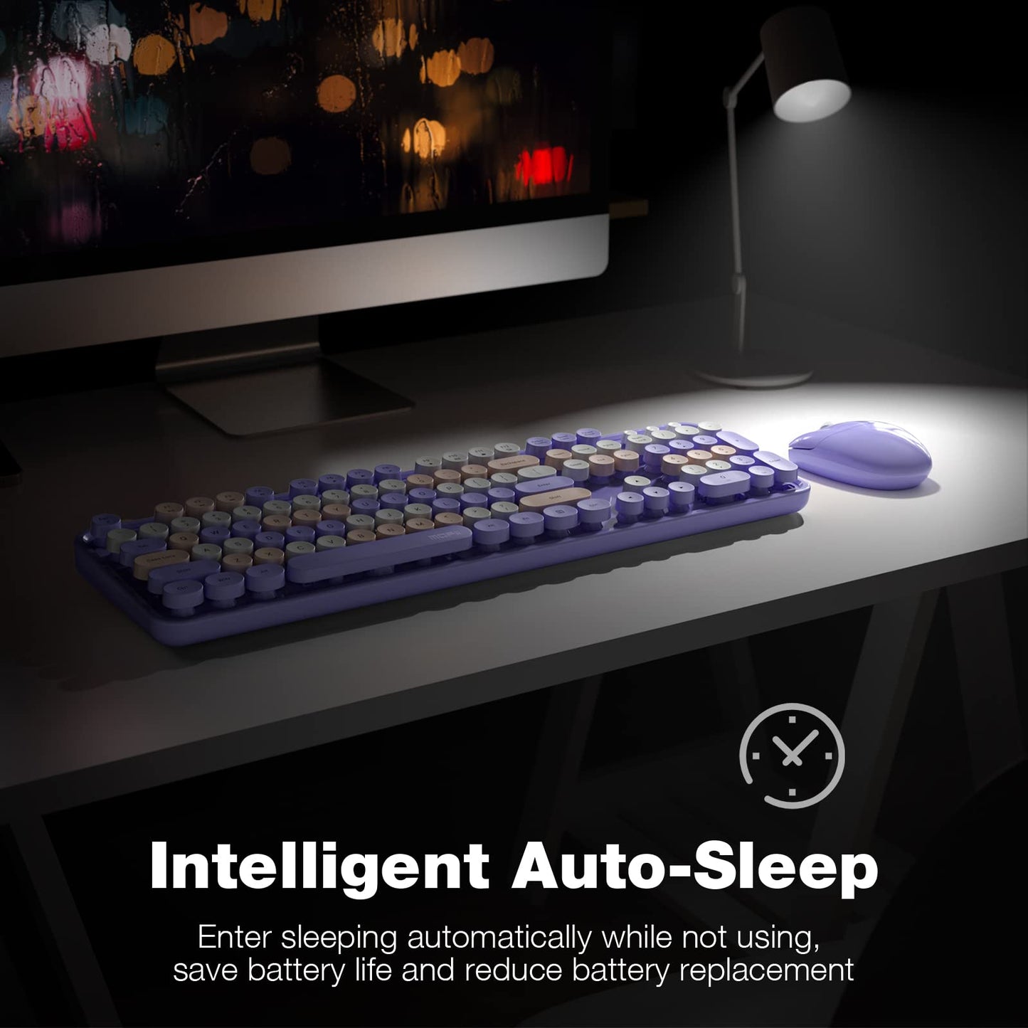 KNOWSQT Wireless Keyboard and Mouse Combo Purple - 2.4G Colorful Typewriter Less Noise Full-Size Keyboards - USB Receiver Plug and Play, for Computer, PC, Laptop, Desktop, Windows, Mac