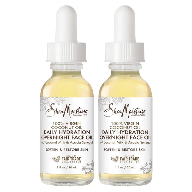 SheaMoisture Coconut Oil for Face - Daily Hydration Overnight Face Oil with Coconut Milk & Acacia Senegal, Argan Oil for Skin, Organic Shea Butter, Hydrating, Vitamin E, 1 Oz (Pack of 2)