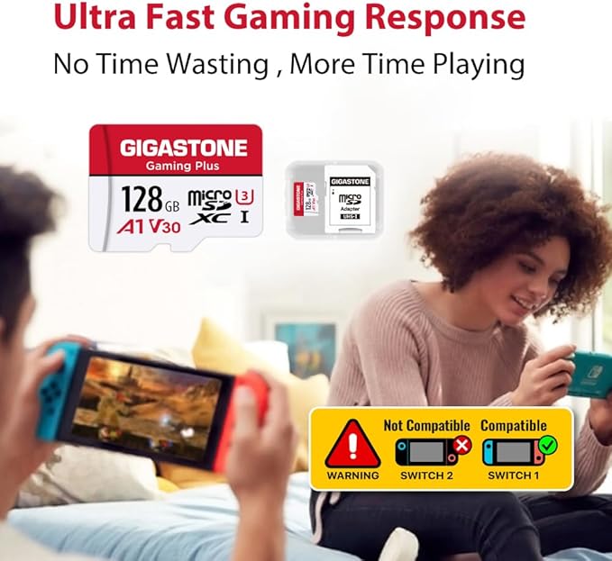 【for Switch 1 Only】 GIGASTONE Micro SD Card 128GB 5-Pack, Gaming Plus, MicroSDXC Memory Card for Nintendo-Switch 1, UHS-I U3 A1 Class 10, up to 100MB/s, with MicroSD to SD Adapter