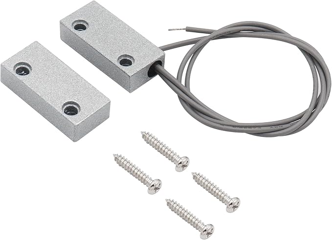 FOCMKEAS Magnetic Reed Switch Wired Surface Mount Normally Open/Closed NC/NO Contact Sensor Alarm Magnetic Door Switch with 3 Wires, Zinc Alloy Sliver, MC-52