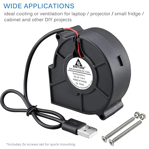 GDSTIME 75mm X 30mm USB Blower Fan with 3 Speeds Control, 5V Powered DC Brushless Turbine Turbo Cooling Fan