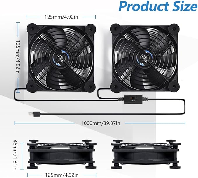 SCCCF USB Dual 120mm Quiet Fan, 5V USB Portable Cooling Fan for Flat Panel TV Receiver Router DVR PlayStation Xbox Computer Cabinet Cooler