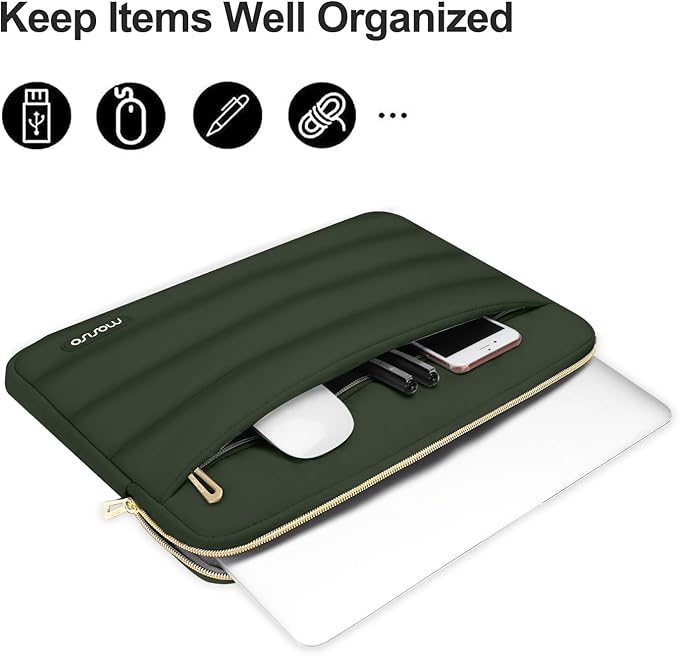 MOSISO Laptop Case 13.3 inch,13-13.3 inch Puffy Laptop Sleeve Compatible with MacBook Neo/Air 13.6 M5 M4 M3 M2 M1/Pro 13/14,HP Dell ASUS Lenovo,Polyester Horizontal Bag with Small Case, Army Green