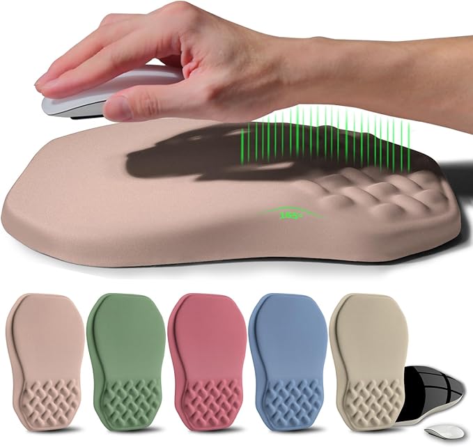 Gleamtide Ergonomic Raised Mouse Pad Wrist Support with Bilateral Slope Memory Foam Mousepad for Wrist Rest and Carpal Tunnel Pain Relief 11.8x7.9〃 Apricot Pink