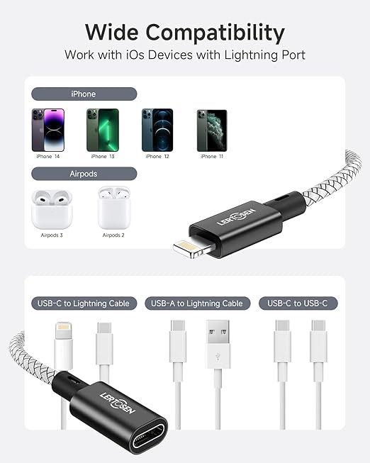MFi Certified USB C to Lightning Adapter 2 Pack,27W PD Fast Charging & Data Sync Cable Adapter,Type C Female to Lightning Male Charger Converter for iPhone 14/13/12/11,iPad,AirPods - Not for Audio/OTG