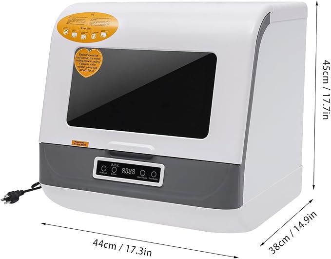 800W Portable Countertop Dishwasher, No Installation Needed, Mini Dish Washing Machine with 8L Water Tank, Compact White Dishwasher for 4-6 Sets Tableware,IPX1,0.02-1.00Mpa