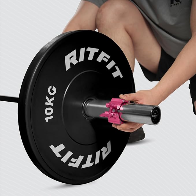 RitFit 2-Inch Magnetic Barbell Collars Locking Clamps - Heavy Duty Aluminum Alloy, Quick Release with Non-Slip TPR Pads for Olympic Weightlifting Powerlifting Training (Pair), Pink